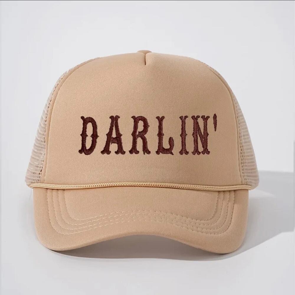 Darlin’ Khaki Western Graphic Adjustable Mesh Trucker Hat NWT
